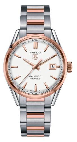 TAG Heuer Carrera Calibre 5 39 Stainless Steel / Rose Gold / Silver / Bracelet WAR215D.BD0784