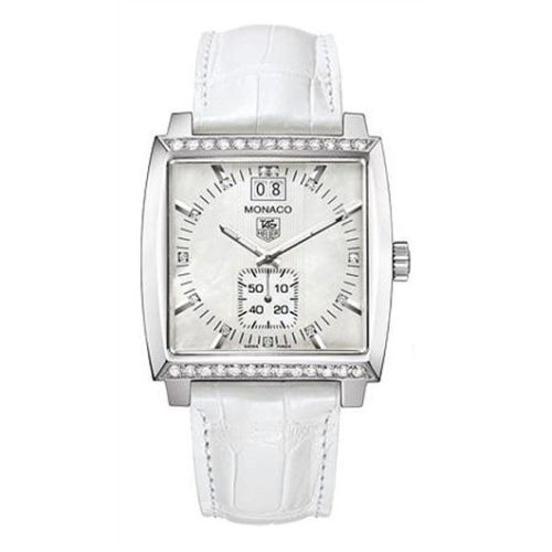 TAG Heuer Monaco Quartz Big Date Stainless Steel / Diamond / MOP / Alligator WAW1313.FC6247