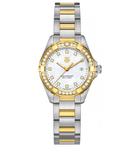 TAG Heuer Aquaracer 300M Quartz 27 Stainless Steel / Yellow Gold / Diamond / MOP - Diamond / Bracelet WAY1453.BD0922