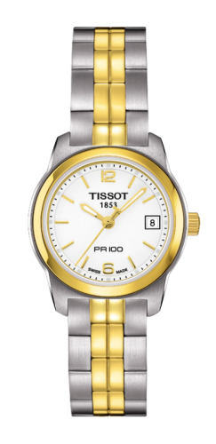 Tissot PR 100 Quartz 24.5 Stainless Steel / Yellow Gold PVD / White / Bracelet T049.210.22.01.700