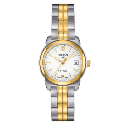 Tissot PR 100 Quartz 24.5 Stainless Steel / Yellow Gold PVD / White / Bracelet T049.210.22.017.00