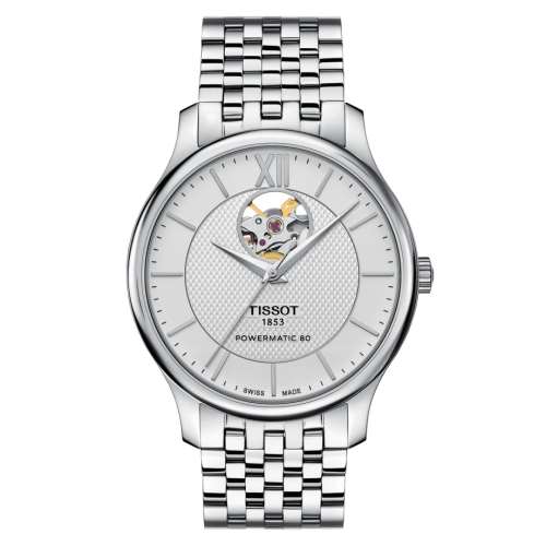 Tissot Tradition Powermatic 80 Open Heart 40 Stainless Steel / Silver / Bracelet T063.907.11.038.00