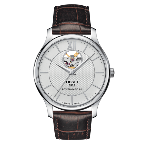 Tissot Tradition Powermatic 80 Open Heart 40 Stainless Steel / Silver / Strap T063.907.16.038.00