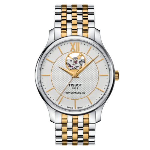 Tissot Tradition Powermatic 80 Open Heart 40 Stainless Steel - Yellow Gold / Silver / Bracelet T063.907.22.038.00