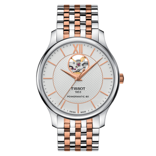 Tissot Tradition Powermatic 80 Open Heart 40 Stainless Steel - Rose Gold / Silver / Bracelet T063.907.22.038.01