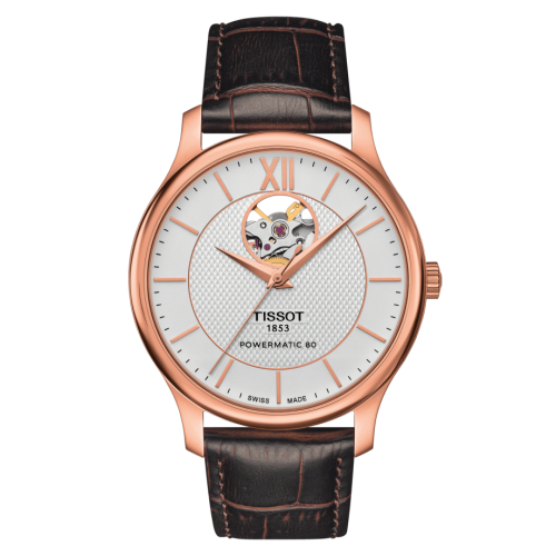 Tissot Tradition Powermatic 80 Open Heart 40 Rose Gold / Silver / Strap T063.907.36.038.00