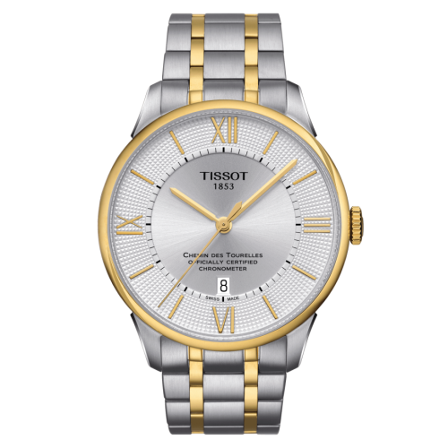 Tissot Chemin Des Tourelles Powermatic 80 COSC 42 Stainless Steel / Yellow Gold PVD / Silver / Bracelet T099.408.22.038.00