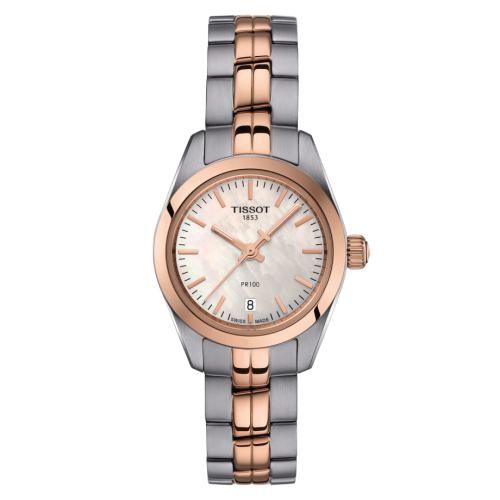 Tissot PR 100 Quartz 25 Stainless Steel / Rose Gold PVD / MOP / Bracelet T101.010.22.111.01