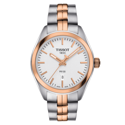 Tissot PR 100 Quartz 33 Stainless Steel / Rose Gold PVD / Silver / Bracelet T101.210.22.031.01