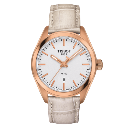 Tissot PR 100 Quartz 33 Rose Gold PVD / Silver / Strap T101.210.36.031.00