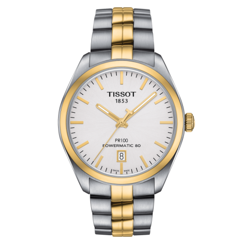Tissot PR 100 Powermatic 80 39 Stainless Steel / Yellow Gold PVD / Silver / Bracelet T101.407.22.031.00