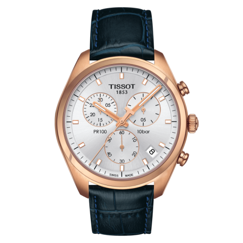 Tissot PR 100 Chronograph Quartz 41 Rose Gold PVD / Silver / Strap T101.417.36.031.00