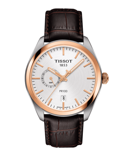 Tissot PR 100 39 Dual Time Stainless Steel / Yellow Gold / Silver / Strap T101.452.26.031.00