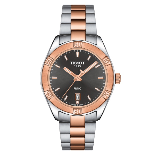 Tissot PR 100 Sport Chic 36 Stainless Steel / Rose Gold PVD / Grey / Bracelet T101.910.22.061.00
