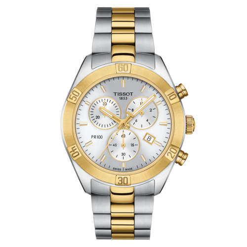 Tissot PR 100 Sport Chic Chronograph 38 Stainless Steel - Yellow Gold / Silver / Bracelet T101.917.22.031.00