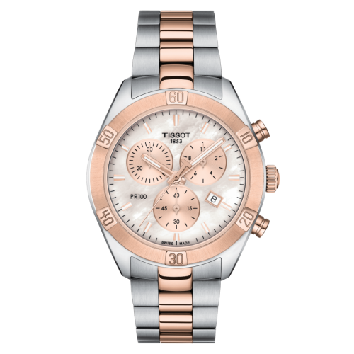 Tissot PR 100 Sport Chic Chronograph 38 Stainless Steel / Rose Gold PVD / MOP / Bracelet T101.917.22.151.00