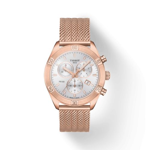 Tissot PR 100 Sport Chic Chronograph 38 Rose Gold PVD / Silver / Bracelet T101.917.33.031.00