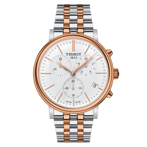 Tissot Carson Premium Chronograph Quartz 41 Stainless Steel / Rose Gold PVD / Silver / Bracelet T122.417.22.011.00