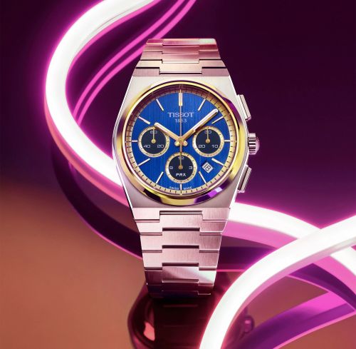 Tissot PRX Chronograph Stainless Steel - Yellow Gold / Bucherer Blue T137.427.21.041.00
