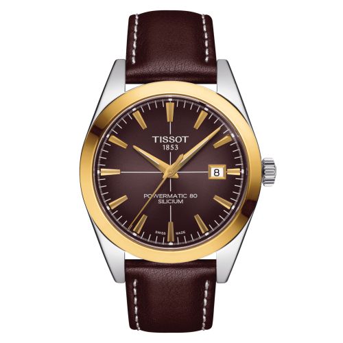 Tissot Gentleman Powermatic Stainless Steel / Yellow Gold / Brown / Strap T927.407.46.291.01