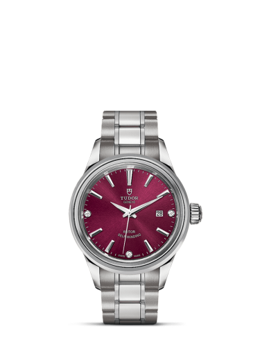 Tudor Style 28 Stainless Steel / Burgundy-Diamond / Bracelet 12100-0015