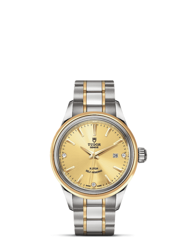 Tudor Style 28 Stainless Steel / Yellow Gold / Champagne-Diamond / Bracelet 12103-0004