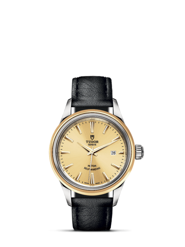 Tudor Style 28 Stainless Steel / Yellow Gold / Champagne / Strap 12103-0007