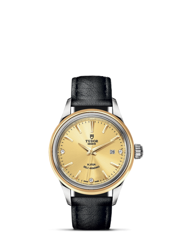 Tudor Style 28 Stainless Steel / Yellow Gold / Champagne-Diamond / Strap 12103-0010