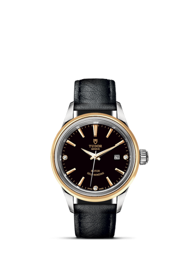 Tudor Style 28 Stainless Steel / Yellow Gold / Black-Diamond / Strap 12103-0012
