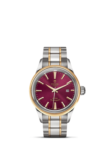 Tudor Style 28 Stainless Steel / Yellow Gold / Burgundy / Bracelet 12103-0013