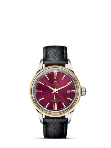 Tudor Style 28 Stainless Steel / Yellow Gold / Burgundy / Strap 12103-0014