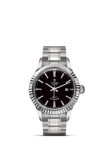 Tudor Style 28 Stainless Steel / Fluted / Black / Bracelet 12110-0003