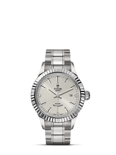 Tudor Style 28 Stainless Steel / Fluted / Silver-Diamond / Bracelet 12110-0007
