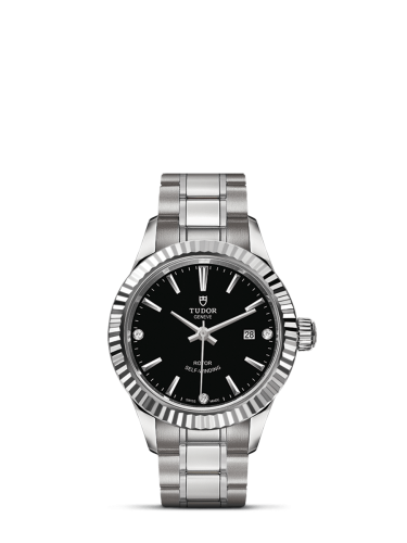 Tudor Style 28 Stainless Steel / Fluted / Black-Diamond / Bracelet 12110-0009