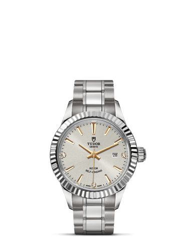 Tudor Style 28 Stainless Steel / Fluted / Silver-Diamond / Bracelet 12110-0011