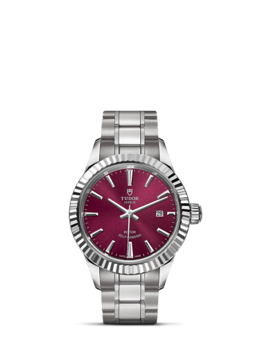 Tudor Style 28 Stainless Steel / Fluted / Burgundy / Bracelet 12110-0015