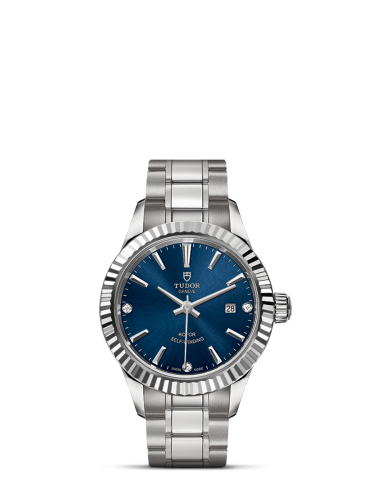 Tudor Style 28 Stainless Steel / Fluted / Blue-Diamond / Bracelet 12110-0017