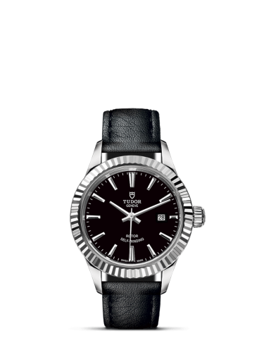 Tudor Style 28 Stainless Steel / Fluted / Black / Strap 12110-0022