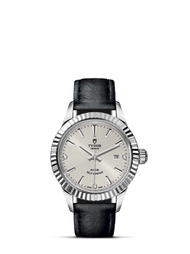 Tudor Style 28 Stainless Steel / Fluted / Silver-Diamond / Strap 12110-0024