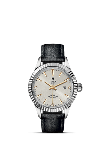 Tudor Style 28 Stainless Steel / Fluted / Silver-Diamond / Strap 12110-0026