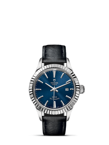 Tudor Style 28 Stainless Steel / Fluted / Blue / Strap 12110-0027