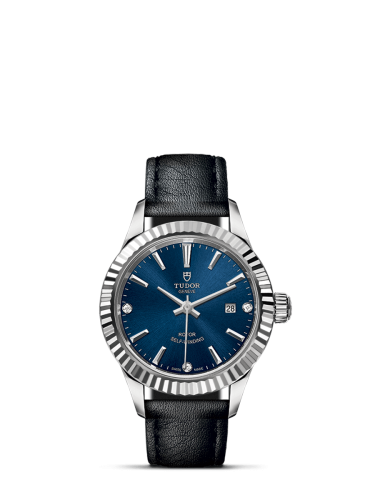 Tudor Style 28 Stainless Steel / Fluted / Blue-Diamond / Strap 12110-0029