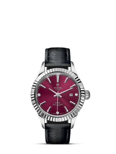 Tudor Style 28 Stainless Steel / Fluted / Burgundy-Diamond / Strap 12110-0030