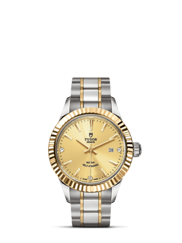 Tudor Style 28 Stainless Steel / Yellow Gold / Fluted / Champagne-Diamond / Bracelet 12113-0007
