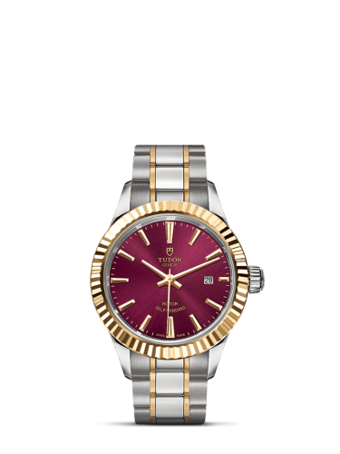 Tudor Style 28 Stainless Steel / Yellow Gold / Fluted / Burgundy / Bracelet 12113-0013