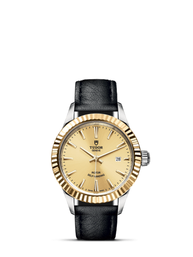 Tudor Style 28 Stainless Steel / Yellow Gold / Fluted / Champagne / Strap 12113-0019