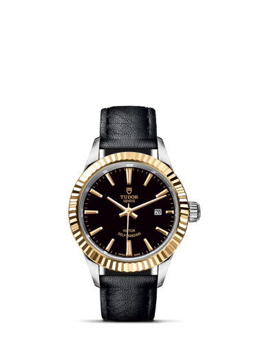 Tudor Style 28 Stainless Steel / Yellow Gold / Fluted / Black / Strap 12113-0021