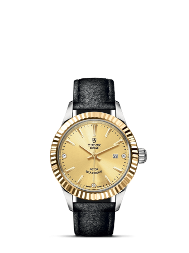 Tudor Style 28 Stainless Steel / Yellow Gold / Fluted / Champagne-Diamond / Strap 12113-0022