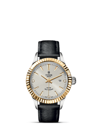 Tudor Style 28 Stainless Steel / Yellow Gold / Fluted / Silver-Diamond / Strap 12113-0023