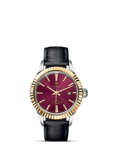 Tudor Style 28 Stainless Steel / Yellow Gold / Fluted / Burgundy / Strap 12113-0025